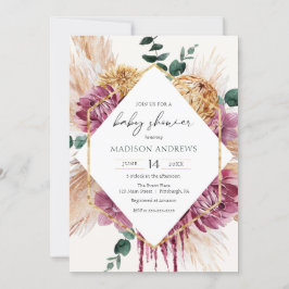 Bohemian Dried Bouquet Baby shower Invitation Kaart