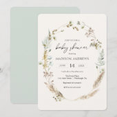 Bohemian Dried Bouquet Blauw Baby shower Uitnodigi Kaart (Voorkant / Achterkant)