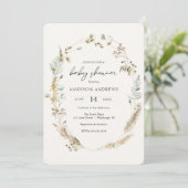 Bohemian Dried Bouquet Blauw Baby shower Uitnodigi Kaart (Staand voorkant)