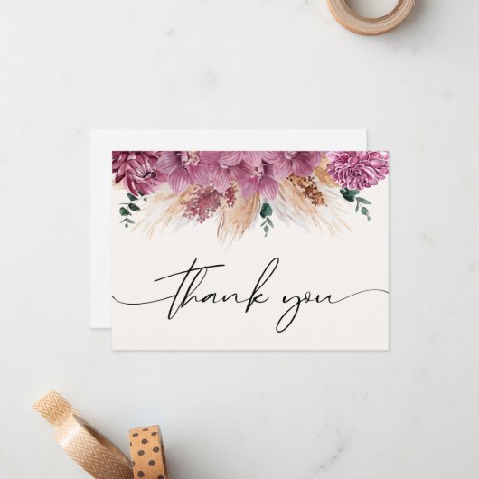 Bohemian Dried Bouquet Pampas Grass Dank je Notitiekaartje (Voorkant / Achterkant in situ)