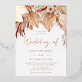 Bohemian Dried Floral Wedding Roos Gold Folie Uitnodiging (Voorkant)