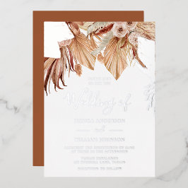 Bohemian Dried Floral Wedding Silver Folie Uitnodiging