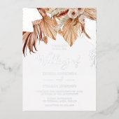 Bohemian Dried Floral Wedding Silver Folie Uitnodiging (Voorkant)