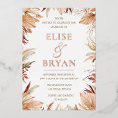 Bohemian Dried Leaves Roos Gold Boho Wedding Folie Uitnodiging (Voorkant)