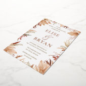Bohemian Dried Leaves Roos Gold Boho Wedding Folie Uitnodiging (Gedraaid)