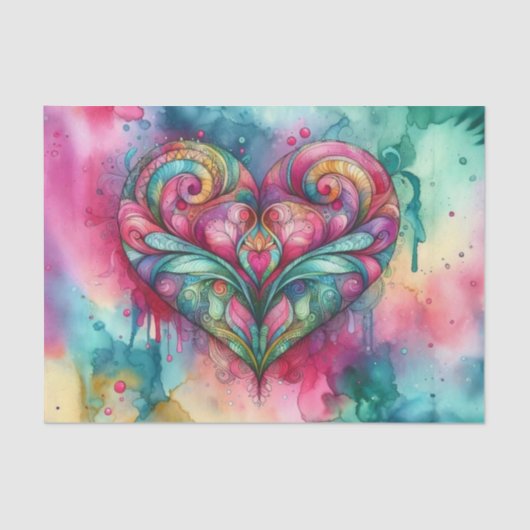 Bohemian Drippy Waterverf Heart | ontkoppelpapier Tissuepapier (Voorkant)