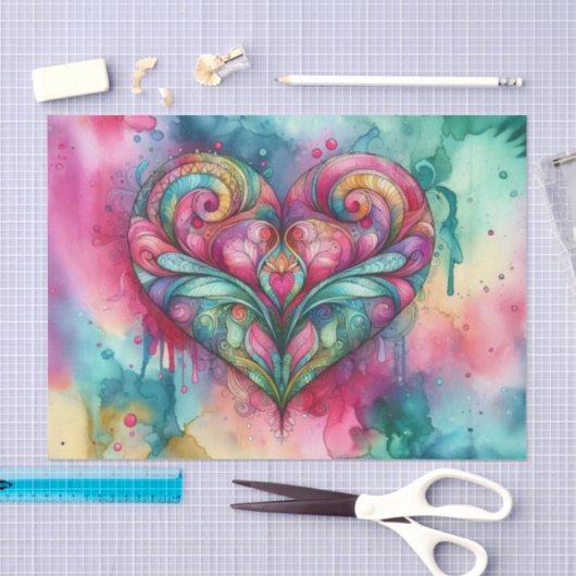 Bohemian Drippy Waterverf Heart | ontkoppelpapier Tissuepapier (Craft)