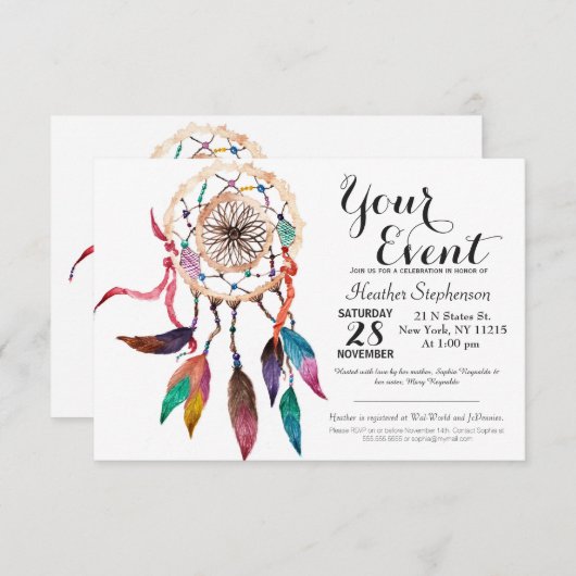 Bohemian Drocatcher in Vibrant Waterverf Paint Kaart (Voorkant / Achterkant)