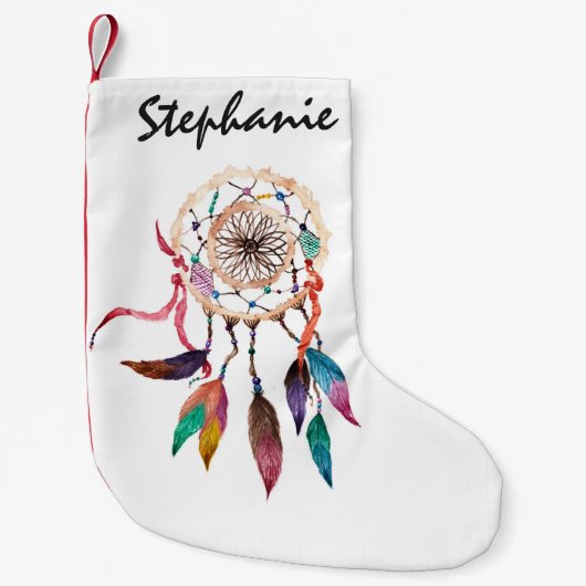 Bohemian Drocatcher in Vibrant Waterverf Paint Kleine Kerstsok (Voorkant)