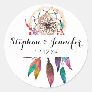 Bohemian Drocatcher in Vibrant Waterverf Paint Ronde Sticker