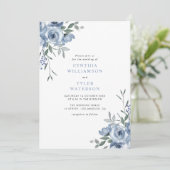 Bohemian Dusty Blauw Bloemen Bruiloft Kaart (Staand voorkant)