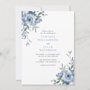 Bohemian Dusty Blauw Bloemen Bruiloft Kaart