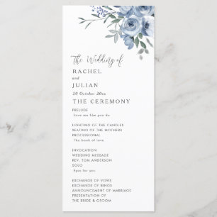 Bohemian Dusty Blauw Bloemen Bruiloft Programma Programmakaart