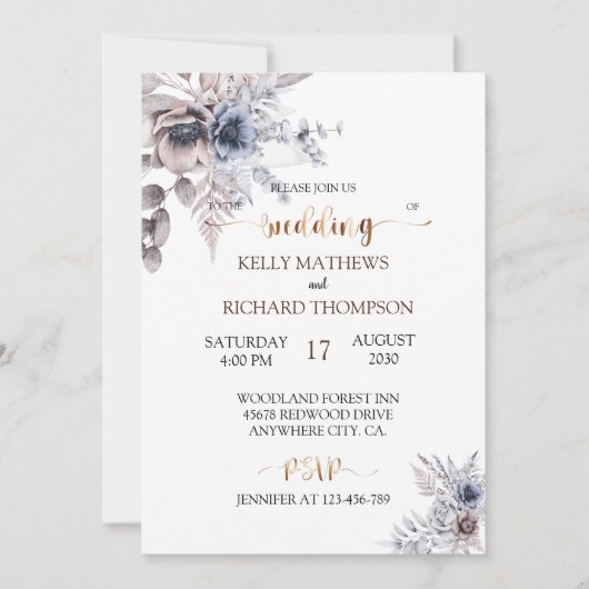 Bohemian Dusty blue bruiloft-uitnodiging Kaart (Voorkant)