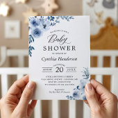 Bohemian Dusty Blue Floral Baby shower Kaart