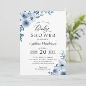 Bohemian Dusty Blue Floral Baby shower Kaart (Staand voorkant)