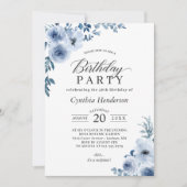Bohemian Dusty Blue Floral Birthday Party Kaart (Voorkant)