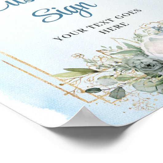 Bohemian Dusty Blue Floral Gold DIY Wedding Sign Poster (Hoek)