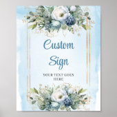 Bohemian Dusty Blue Floral Gold DIY Wedding Sign Poster (Voorkant)