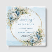 Bohemian Dusty Blue Floral Gold Glitter Wedding  Gastenboek (Voorkant)