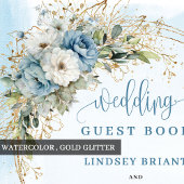 Bohemian Dusty Blue Floral Gold Glitter Wedding  Gastenboek