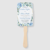 Bohemian Dusty Blue Floral Gold Lijst Programma Handwaaier (Voorkant)