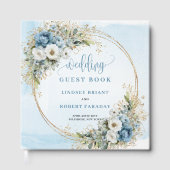 Bohemian Dusty Blue Floral Gold Wedding Guest Book Gastenboek (Voorkant)