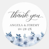 Bohemian Dusty Blue Floral Hartelijk dank Ronde Sticker (Voorkant)