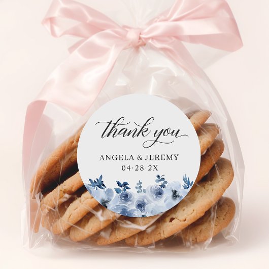 Bohemian Dusty Blue Floral Hartelijk dank Ronde Sticker