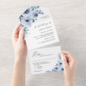 Bohemian Dusty Blue Floral Wedding All In One Uitnodiging (Afscheurbaar)