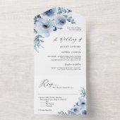 Bohemian Dusty Blue Floral Wedding All In One Uitnodiging (Binnen)