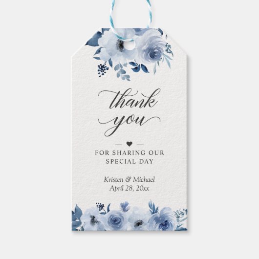 Bohemian Dusty Blue Floral Wedding Dank u Cadeaulabel (Voorkant)