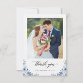 Bohemian Dusty Blue Floral Wedding Foto Bedankkaart (Voorkant)