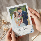 Bohemian Dusty Blue Floral Wedding Foto Bedankkaart