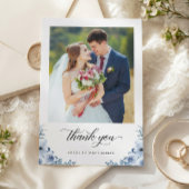 Bohemian Dusty Blue Floral Wedding Foto Bedankkaart