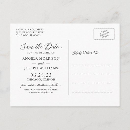 Bohemian Dusty Blue Floral Wedding Save the Date Uitnodiging Briefkaart (Achterkant)