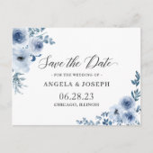 Bohemian Dusty Blue Floral Wedding Save the Date Uitnodiging Briefkaart (Voorkant)