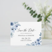 Bohemian Dusty Blue Floral Wedding Save the Date Uitnodiging Briefkaart (Staand voorkant)
