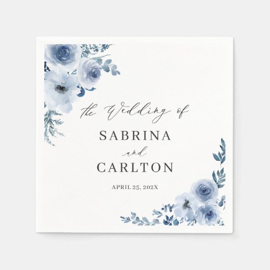 Bohemian Dusty Blue Floral Wedding Servet (Voorkant)