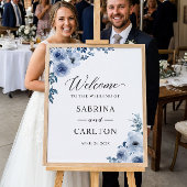 Bohemian Dusty Blue Floral Wedding Sign Poster
