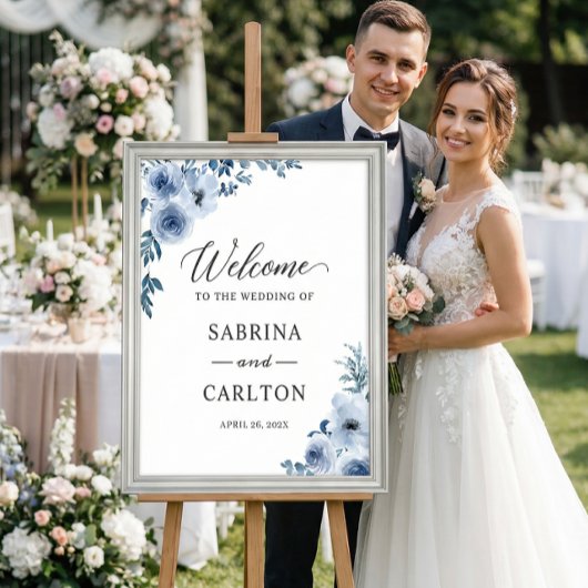 Bohemian Dusty Blue Floral Wedding Sign Poster