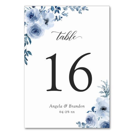 Bohemian Dusty Blue Floral Wedding Table Number Kaart (Voorkant)