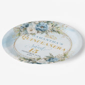 Bohemian Dusty Blue Flowers Gold Glitter Custom Papieren Bordje (Gekanteld)