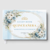 Bohemian Dusty Blue Gold Floral Greenery Guestbook Gastenboek (Voorkant)
