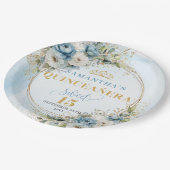 Bohemian Dusty Blue Greenery Gold Quinceañera   Papieren Bordje (Gekanteld)