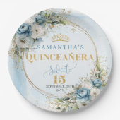 Bohemian Dusty Blue Greenery Gold Quinceañera   Papieren Bordje (Voorkant)