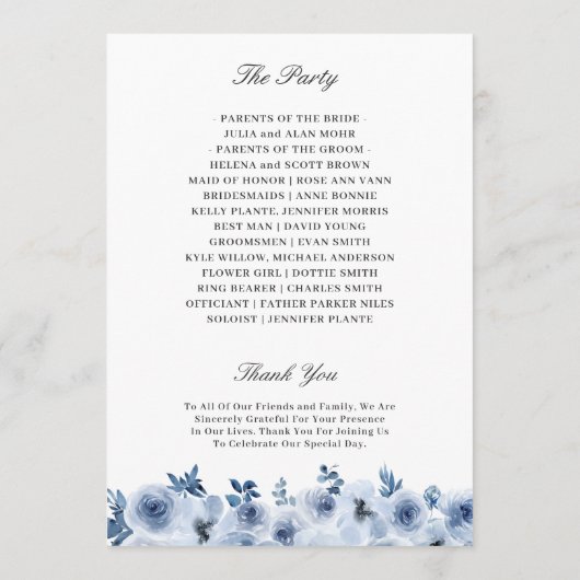 Bohemian Dusty Blue Pastel Floral Wedding Programmakaart (Achterkant)