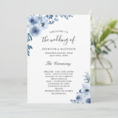 Bohemian Dusty Blue Pastel Floral Wedding Programmakaart (Staand voorkant)