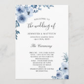 Bohemian Dusty Blue Pastel Floral Wedding Programmakaart (Voorkant)