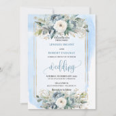 Bohemian dusty blue white flowers wedding invite kaart (Voorkant)